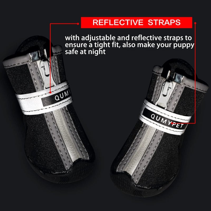 QUMY Dog Shoes for Small Dog, Puppy Dog Boots & Paw Protectors for Winter, Summer Hot Pavement, Waterproof in Rain Weather, Ourdoor Walking, Indoor Hardfloor with Anti Slip Rubber Soles Black Size 1 - Image 5